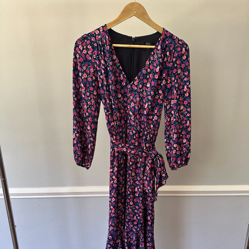 J.Crew Tie-Waist Midi Dress in Dotted Floral